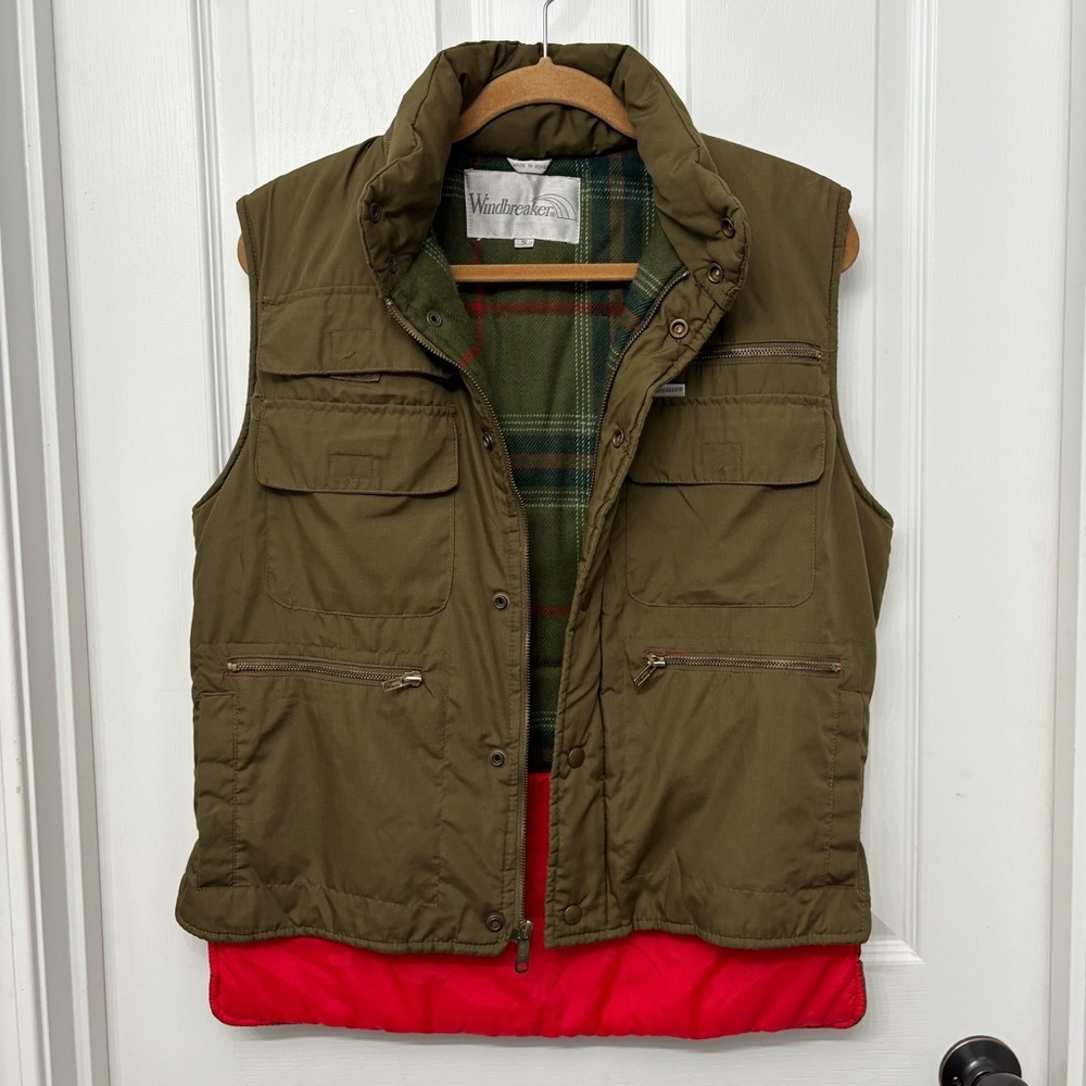 Vintage Windbreaker Quilted Vest | Women’s S | Olive Green Red Lined